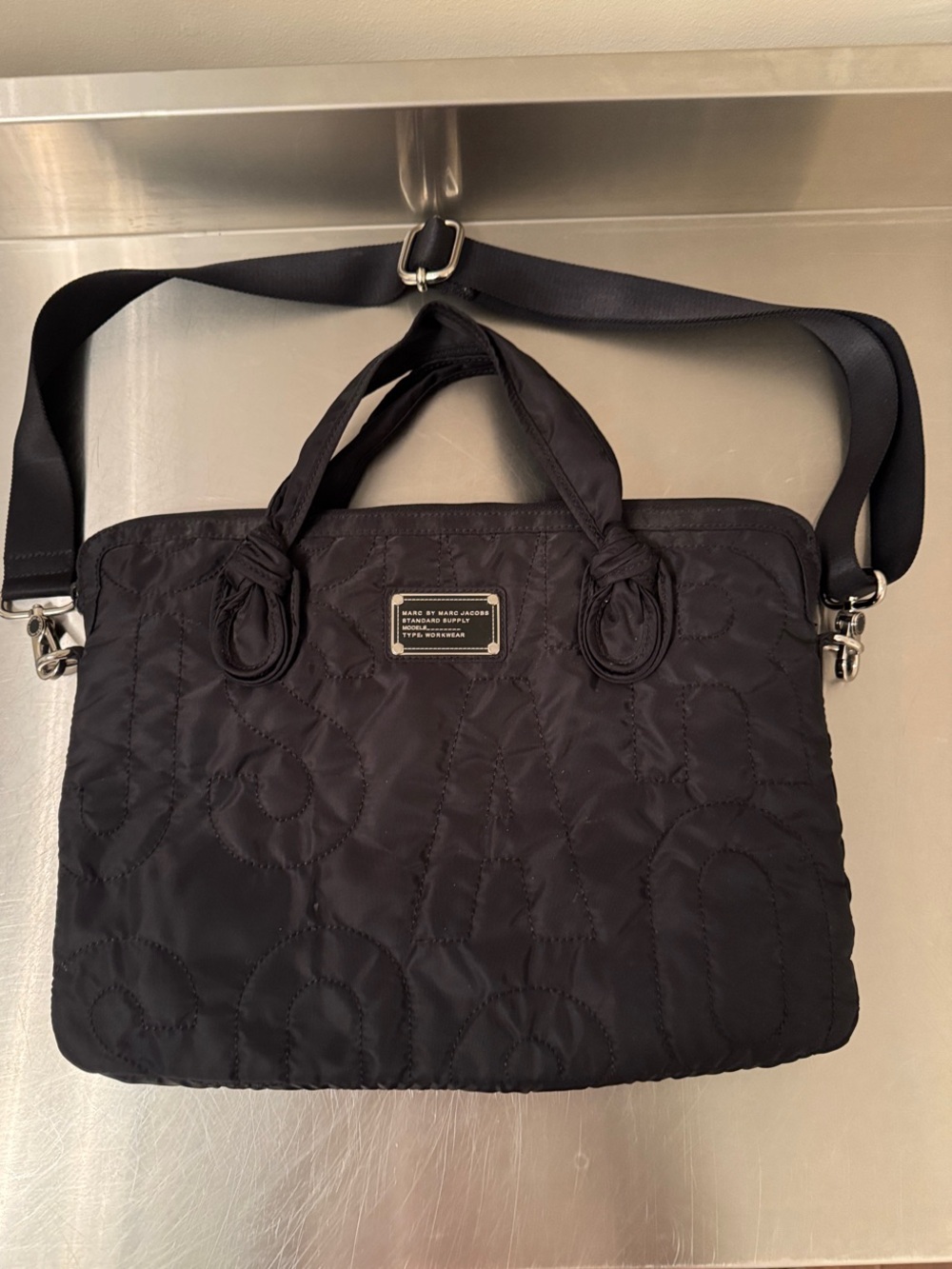 Marc by Marc Jacobs Black Quilted Nylon Laptop Tote with Detachable Strap